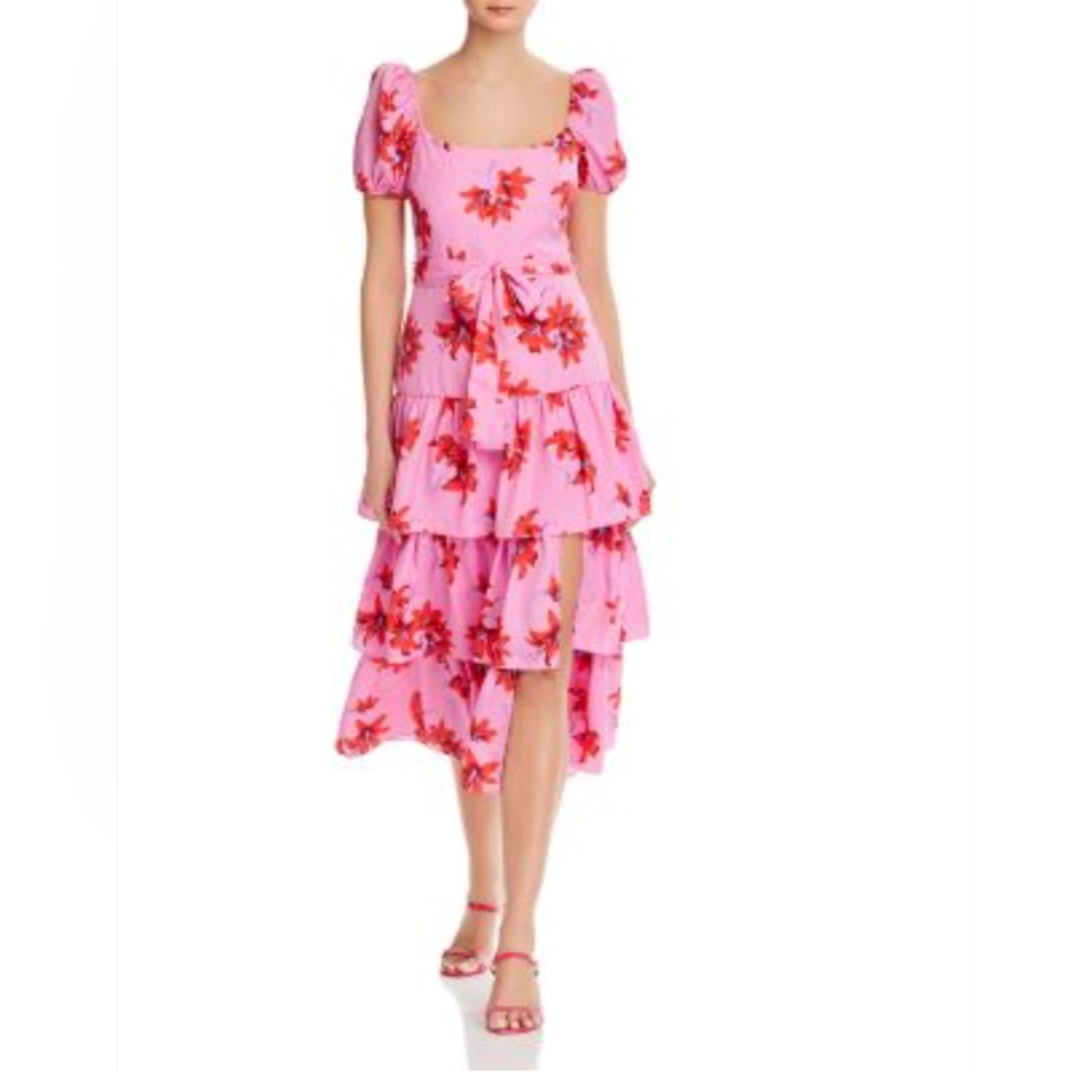 Floral Pink Dress with Puff Sleeves